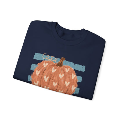 Pumpkin Blue Stripes with Hearts Crewneck Sweatshirt