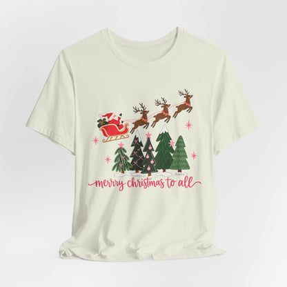 Christmas Tee - 'Merry Christmas to All' Santa Sleigh & Reindeer Holiday T-Shirt