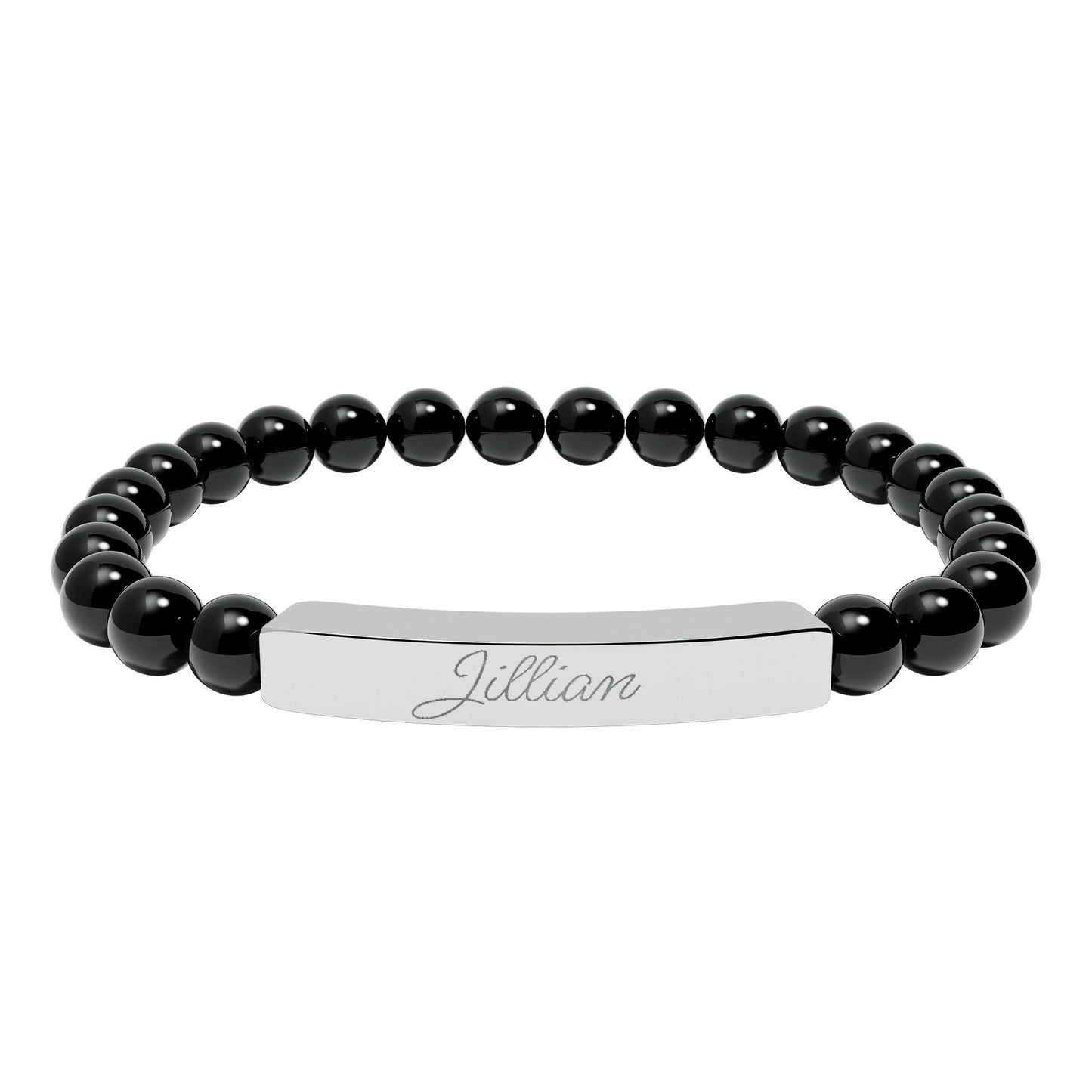 Engravable Natural Stone Bar Bracelet – Personalized Stretch Beaded Bracelet