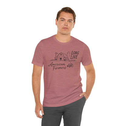 Long Live American Farmers Tee — Vintage Farmhouse Barn & Tractor T-Shirt