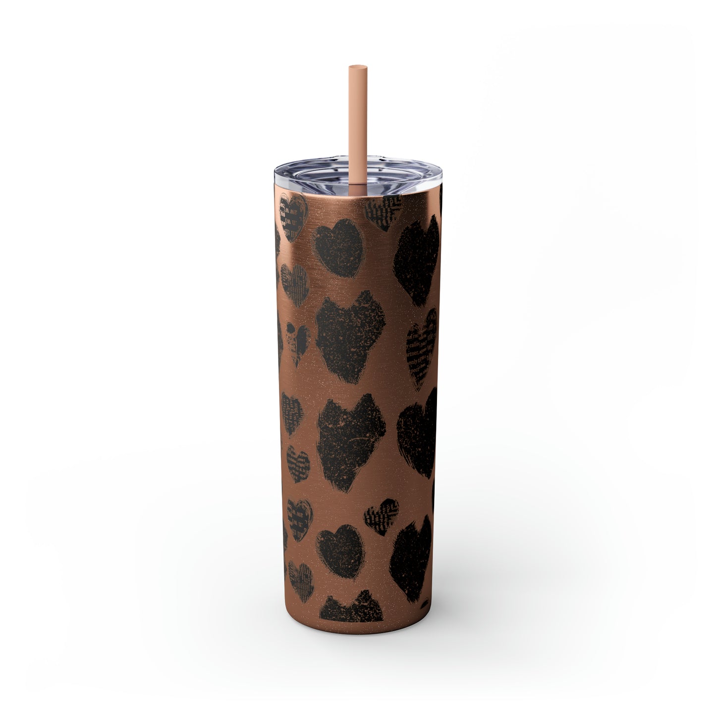 Black Heart Skinny Tumbler with Straw, 20oz