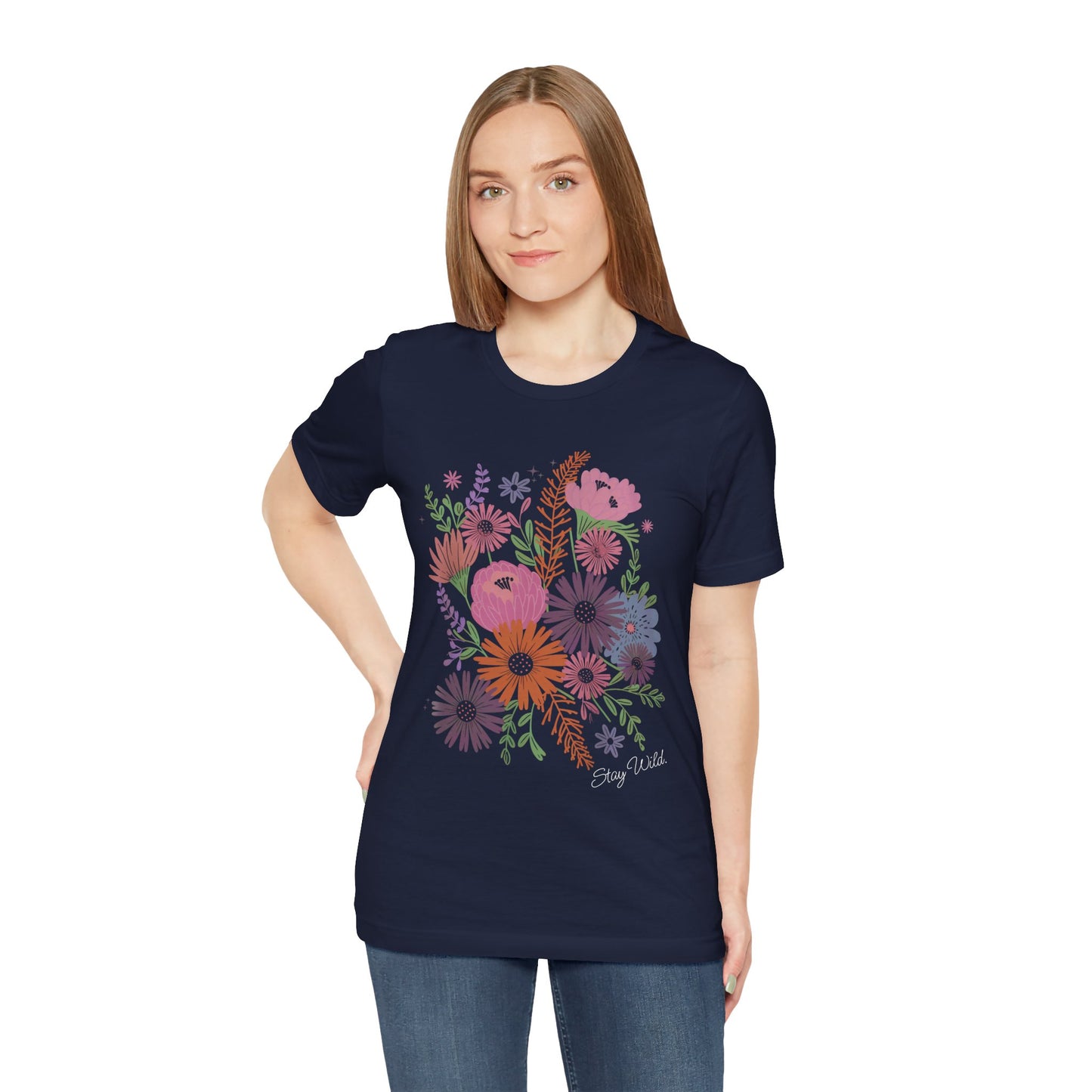 Stay Wild Floral Bouquet Tee — Pastel Wildflower Garden Short Sleeve Shirt