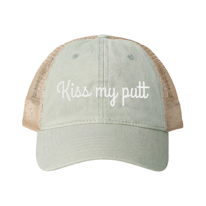 Kiss My Putt Embroidered Women's Washed Mesh-Back Ball Cap