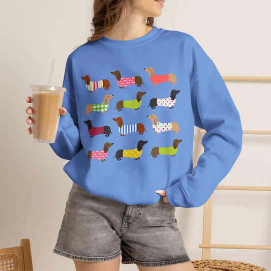 Colorful Dachshund Crewneck Sweatshirt — Vibrant Wiener Dog Design