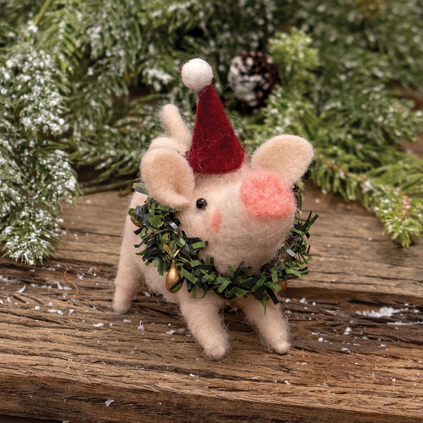 Christmas Wreath Pig Felted Ornament