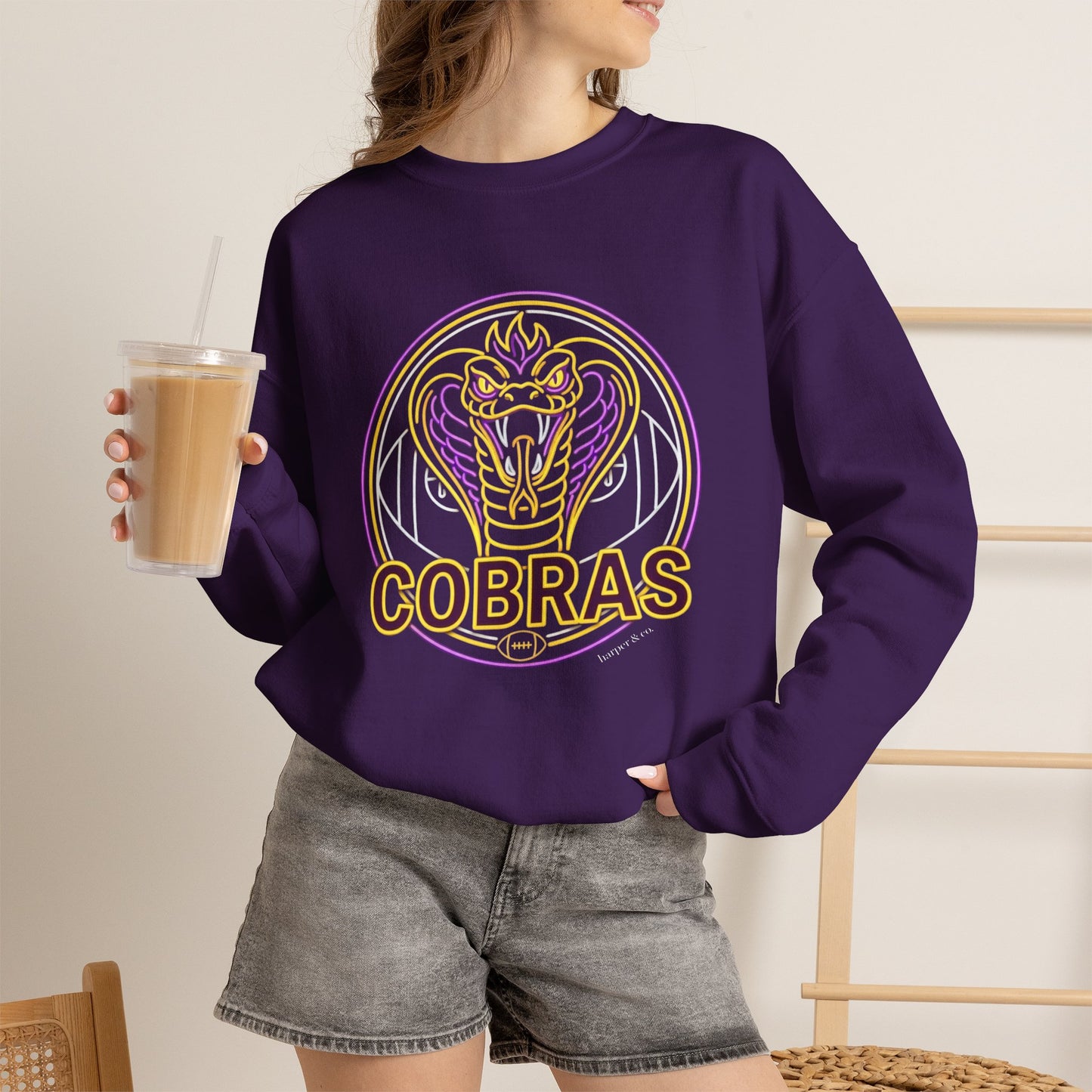 Cobras Logo Sweatshirt — Retro Neon Snake Bella Canvas Crewneck