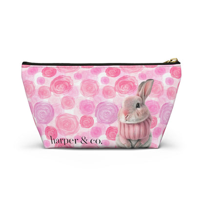 Bunny & Pink Roses Accessory Pouch w T-bottom