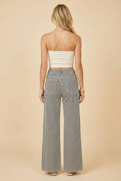 HP40087 High-Rise Wide-Leg Railroad Stripe Pants