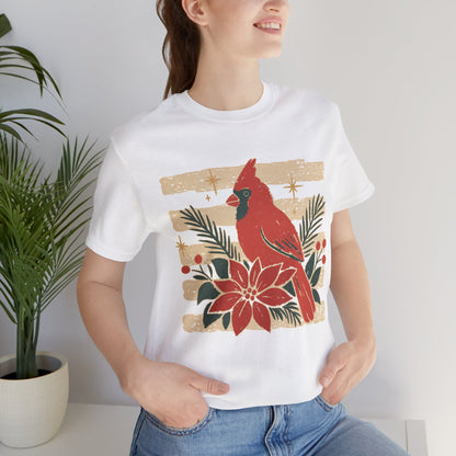 Cardinal & Poinsettia Tee — Vintage Holiday Bird Christmas T-Shirt