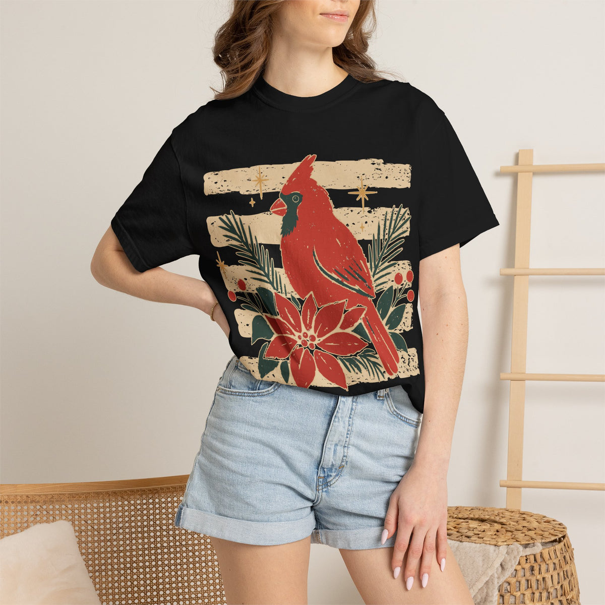 Cardinal & Poinsettia Holiday T-Shirt