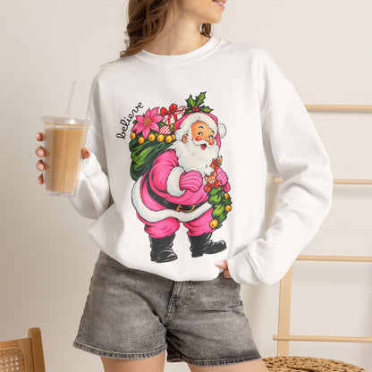 Vintage Floral Santa Sweatshirt – Believe Christmas Crewneck
