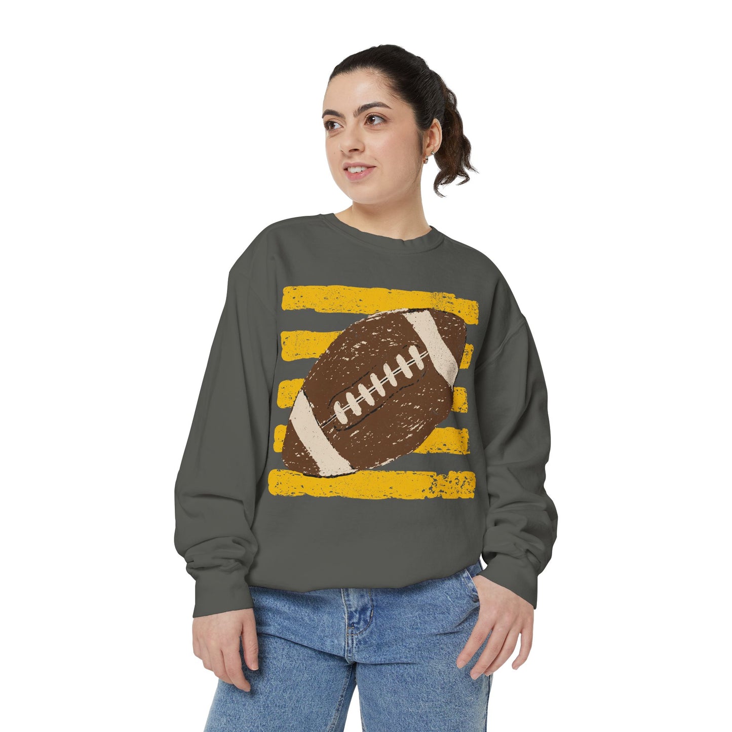 Vintage Football Color Comfort Sweatshirt — Distressed Retro Stripes Crewneck