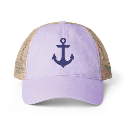Blue Anchor Embroidered Women's Washed Mesh-Back Ball Cap