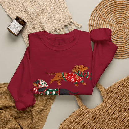 Dachshund Trio Christmas Sweatshirt – Festive Wiener Dogs in Holiday Sweaters