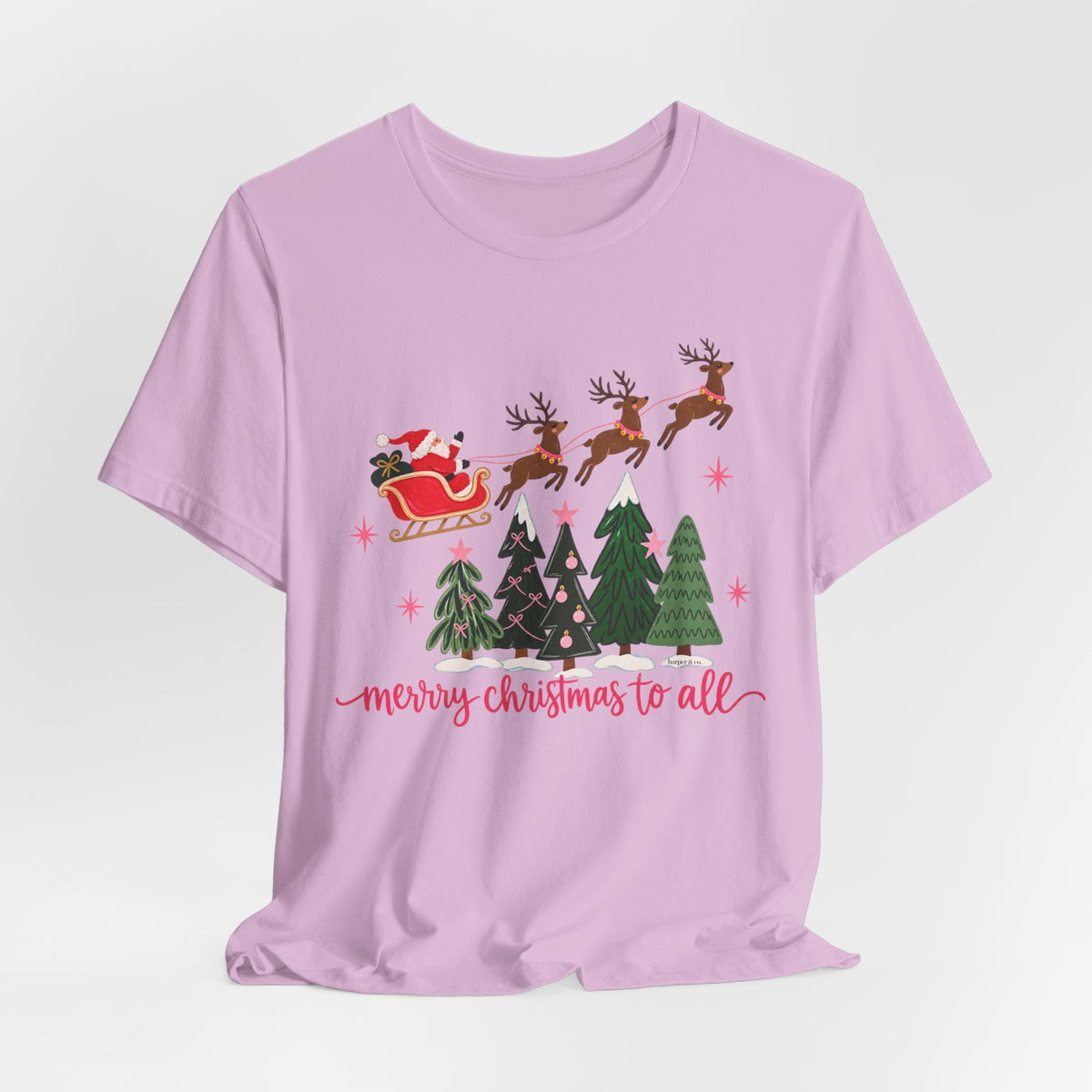 Christmas Tee - 'Merry Christmas to All' Santa Sleigh & Reindeer Holiday T-Shirt