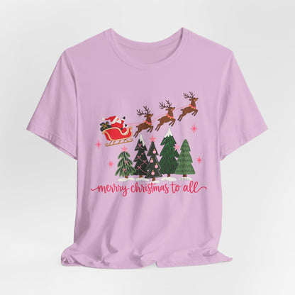Christmas Tee - 'Merry Christmas to All' Santa Sleigh & Reindeer Holiday T-Shirt