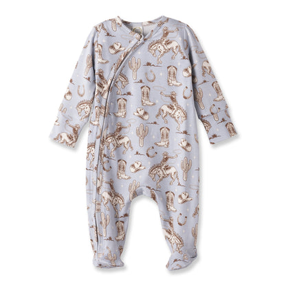 Wild Wrangler/Blue Western Baby Boy Bamboo Zipper Romper