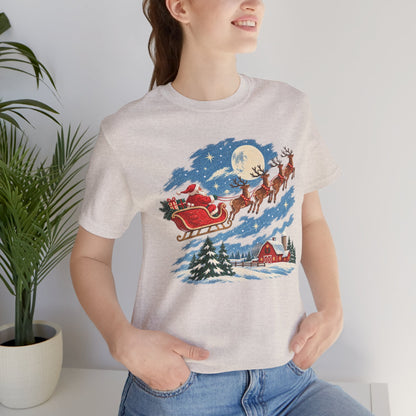 Christmas Tee — Santa Sleigh over Snowy Farm Holiday T‑Shirt