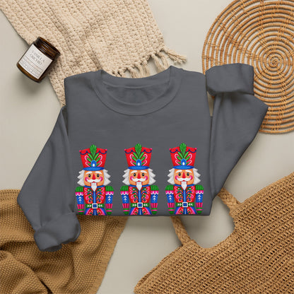 Nutcracker Crewneck Sweatshirt — Festive Triple Nutcracker Holiday Pullover