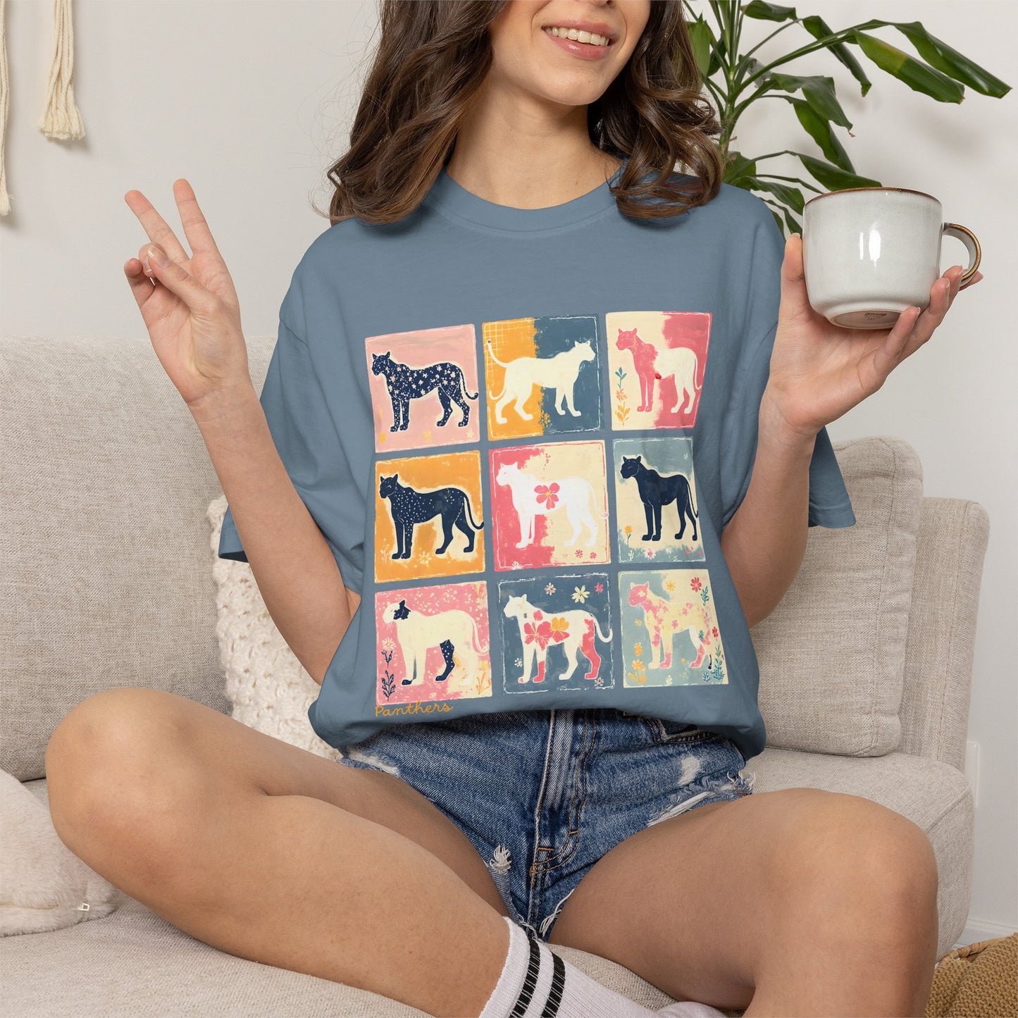 Retro Pop Art Panther T-Shirt — Colorful Nine-Panel Panther Grid Tee