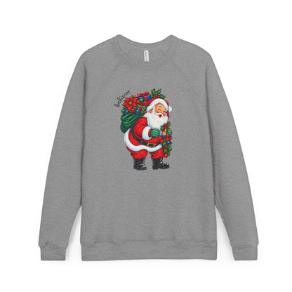 Santa Claus Christmas Sweatshirt - Vintage Santa with Holly Wreath