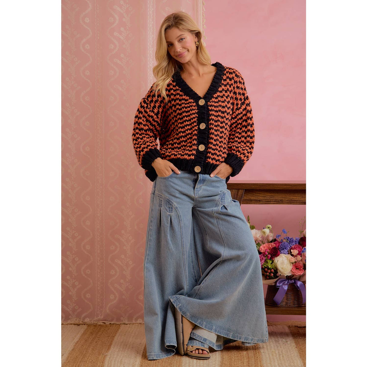 BiBi Halloween Chunky Knit Button Front Cardigan