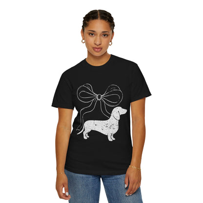 Dachshund with Bow T-Shirt — Cute Wiener Dog Graphic Tee - Comfort Color Tee