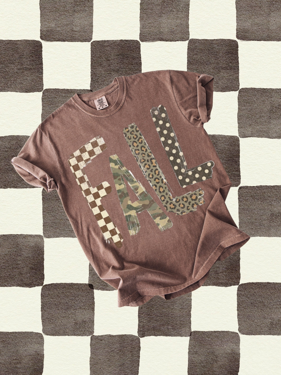 Retro Fall Checkered Leopard Comfort Colors Graphic Tee