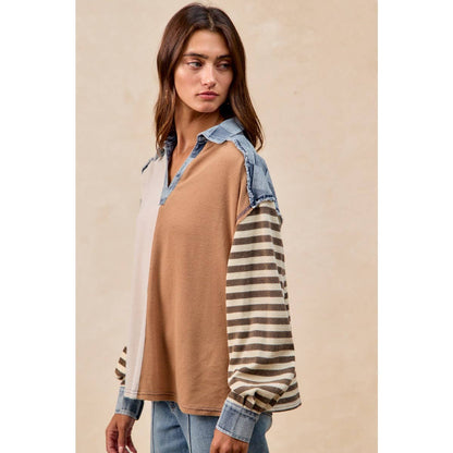 CUT EDGE CHECKER DENIM WAFFLE MIX AND MATCH TOP