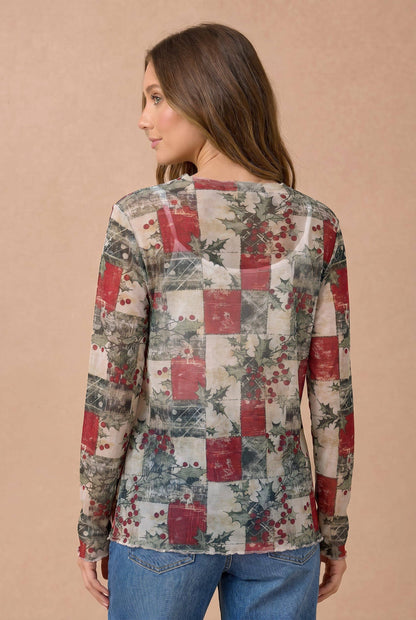 Mistletoe Semi Sheer Mesh Frilled Hem Top