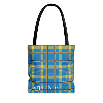 Turquoise Plaid Tote Bag