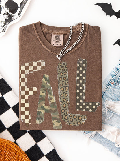 Retro Fall Checkered Leopard Comfort Colors Graphic Tee