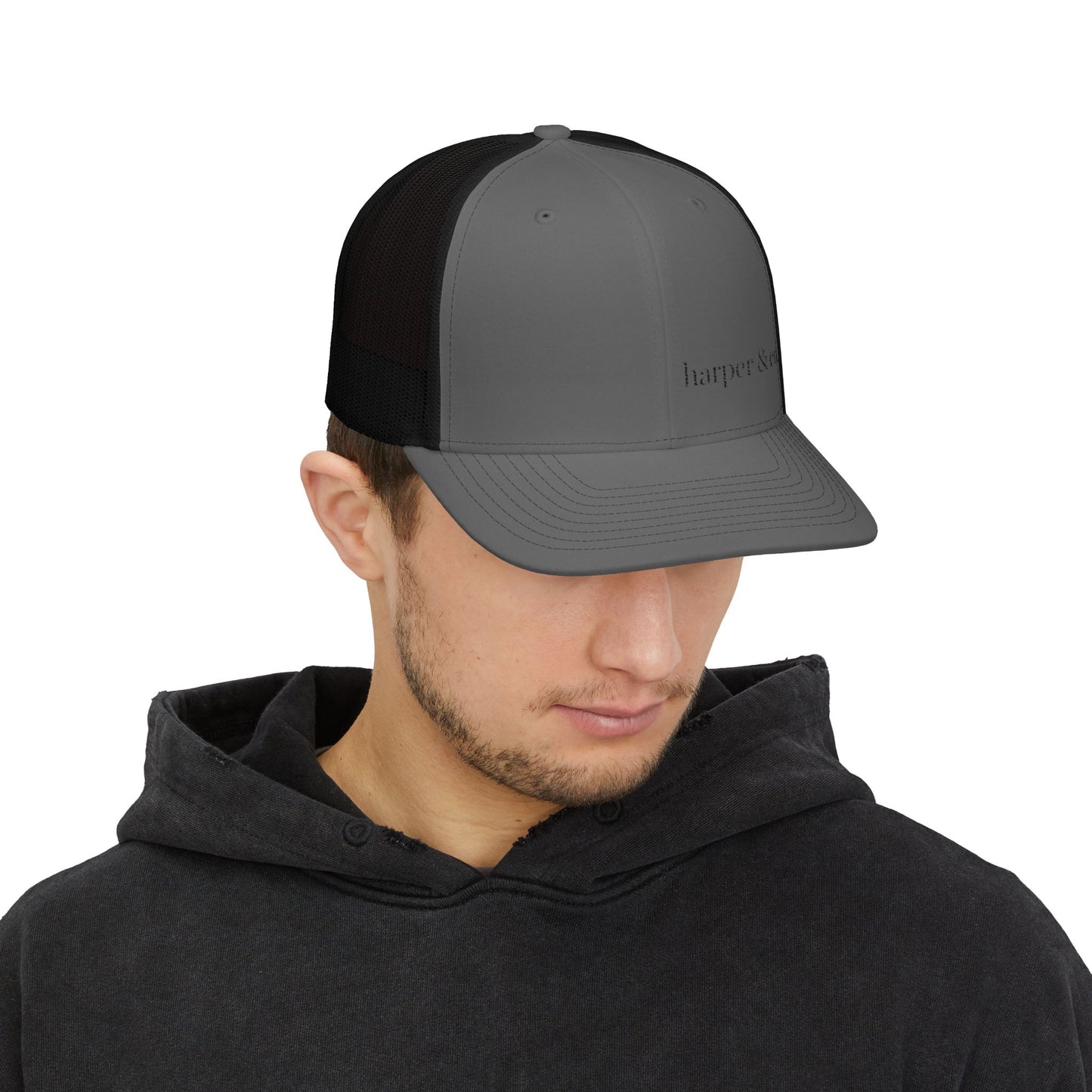 Harper & Co. Embroidered Trucker Cap — Adjustable Snapback Mesh Hat