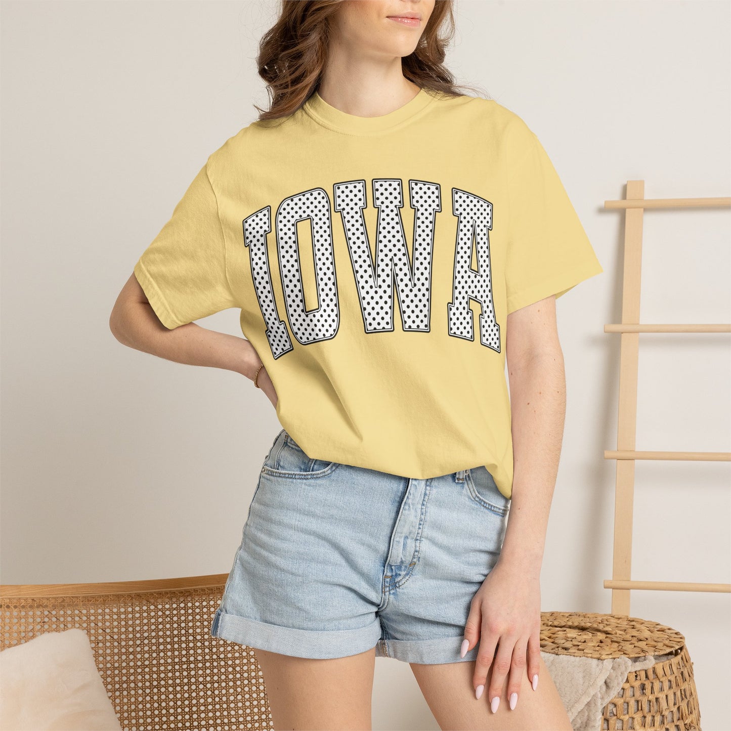 Iowa Retro Polka Dot Mesh Lettering Color Comfort T-Shirt
