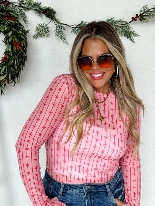 Blakely Christmas Printed Mesh Tops