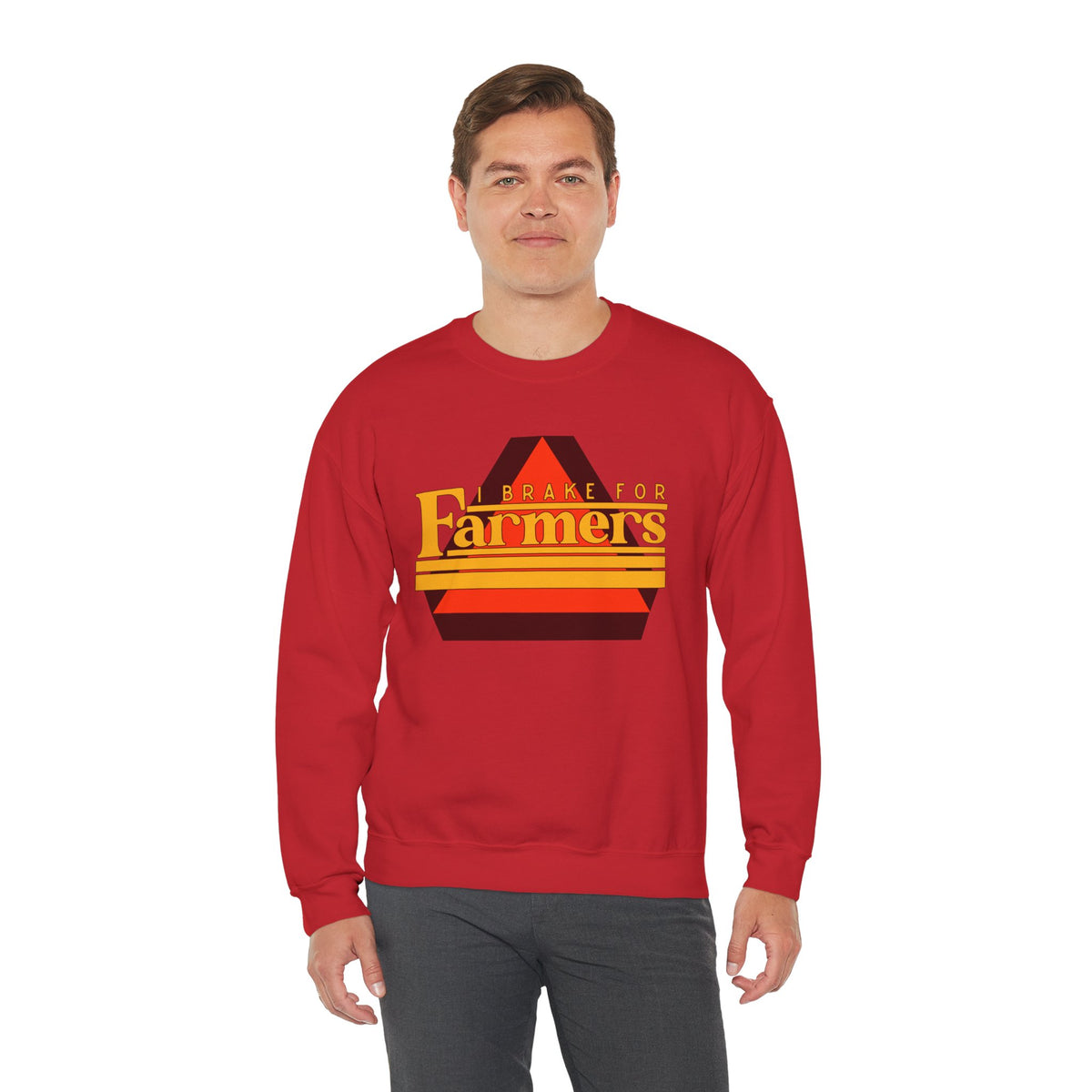 Farmers Crewneck Sweatshirt — 'I Brake for Farmers' Retro Farm Crew