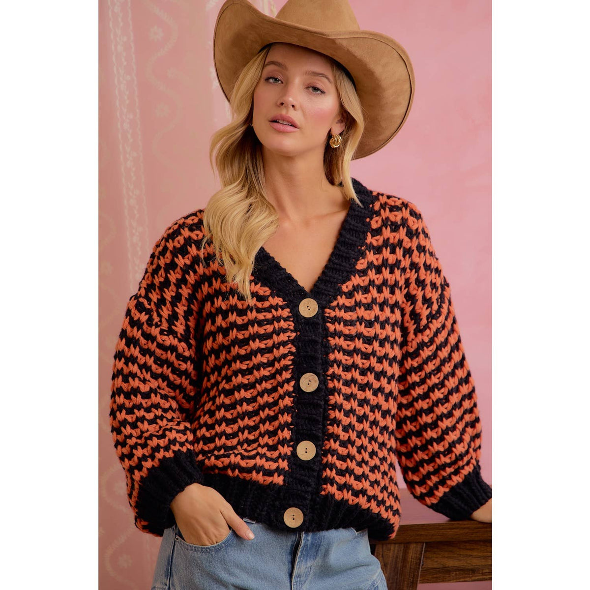 BiBi Halloween Chunky Knit Button Front Cardigan