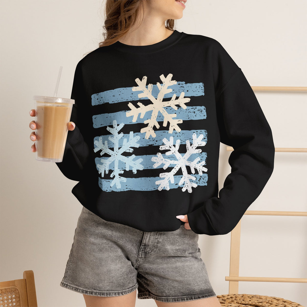 Snowflake Stripes Sweatshirt — Cozy Winter Crewneck