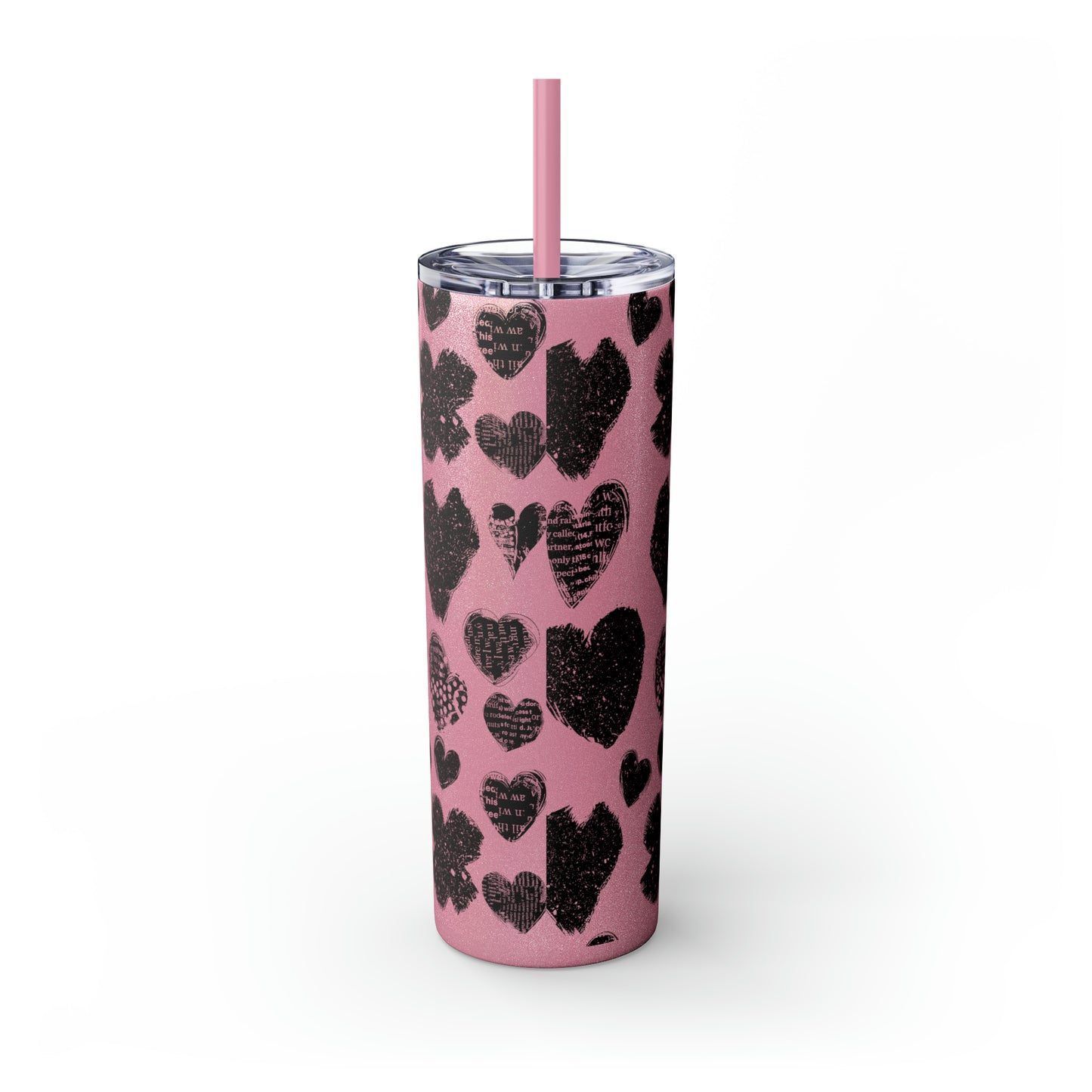 Black Heart Skinny Tumbler with Straw, 20oz