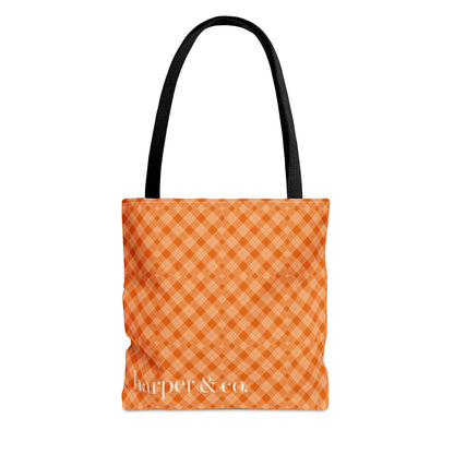 Orange Tartan Plaid Tote Bag