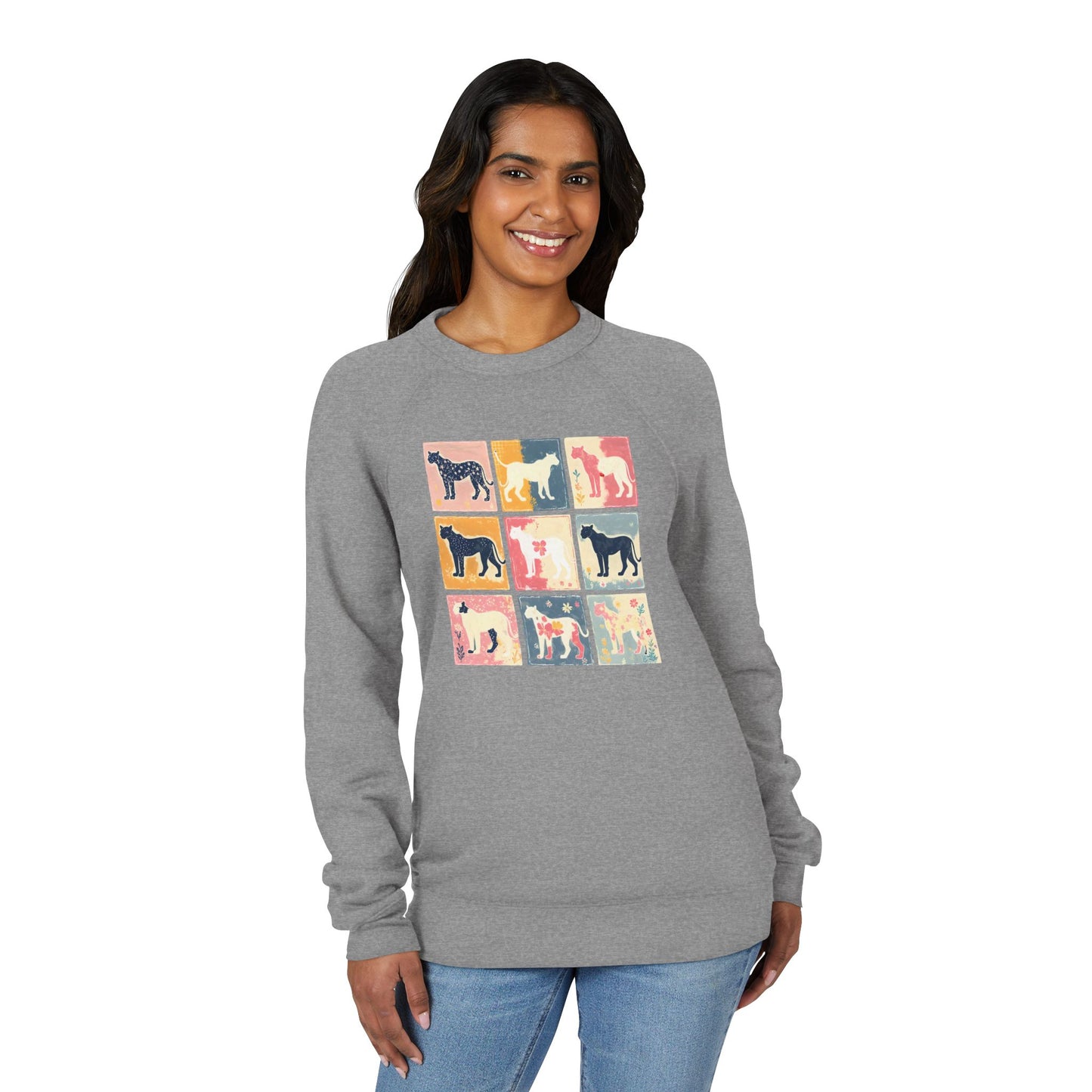 Retro Pop Art Panther Sweatshirt — Colorful Panther Patchwork Crewneck