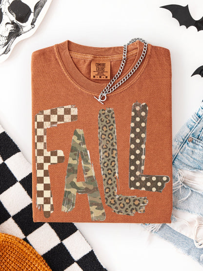 Retro Fall Checkered Leopard Comfort Colors Graphic Tee