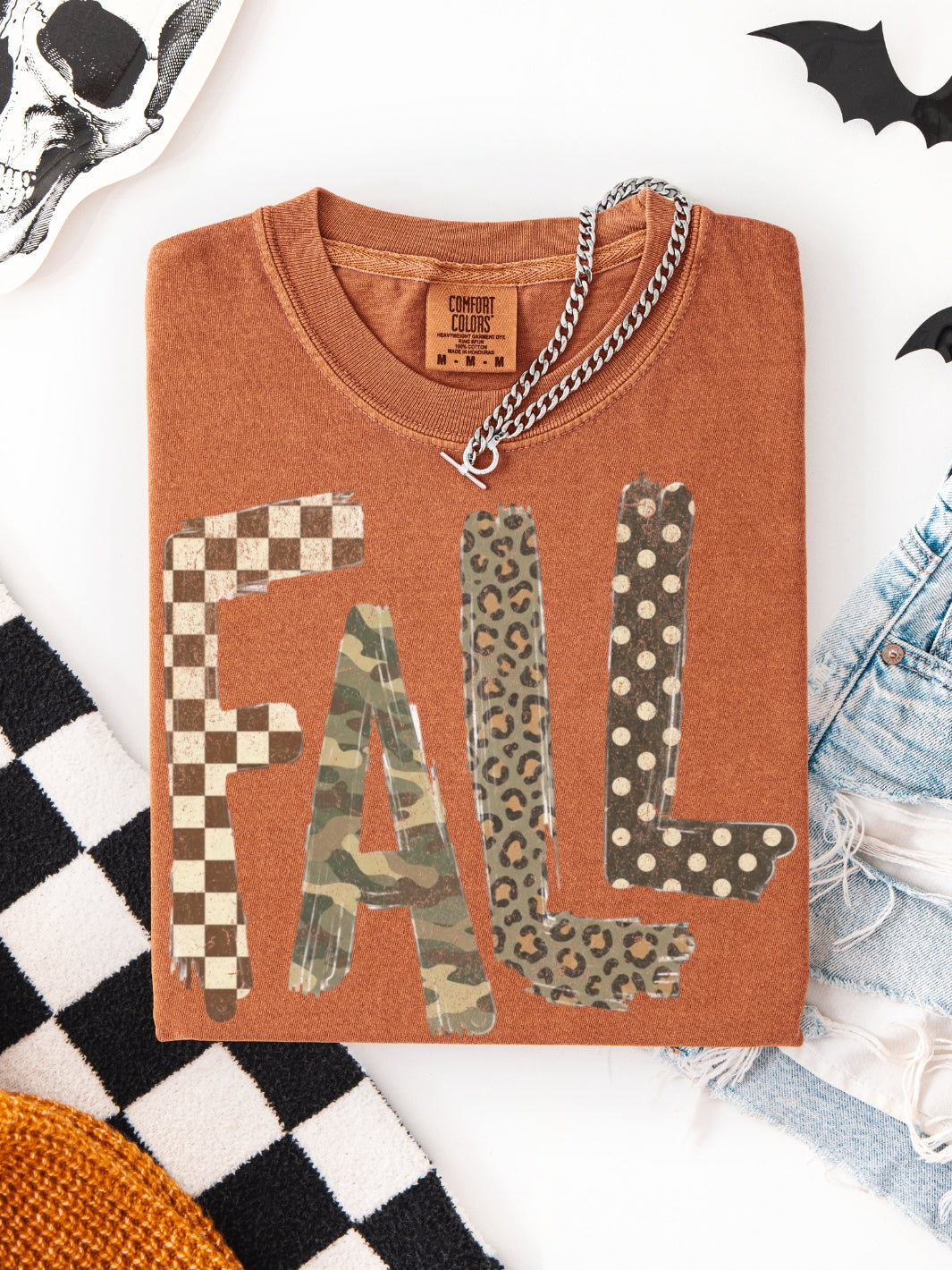 Retro Fall Checkered Leopard Comfort Colors Graphic Tee