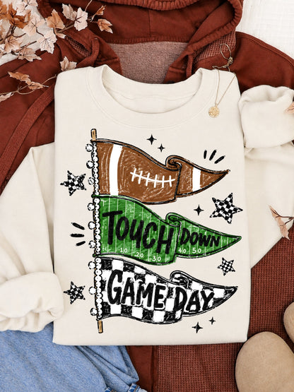 Retro Game Day Football Flag Graphic Crewneck Sweatshirt
