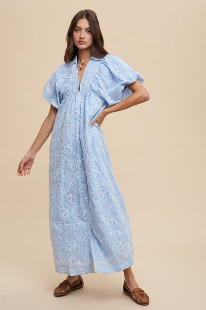 Annie Wear Floral Smock Detail Puff Sleeve Dress