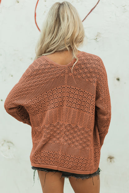 Lapis Mix Pattern Hollowed Knit Open Front Cardigan