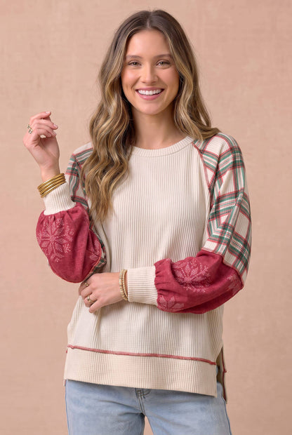 Plus Plaid and Snowflake Raglan Top