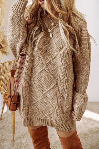 Parchment Cable Knit Drop Shoulder Loose Fit Sweater Dress