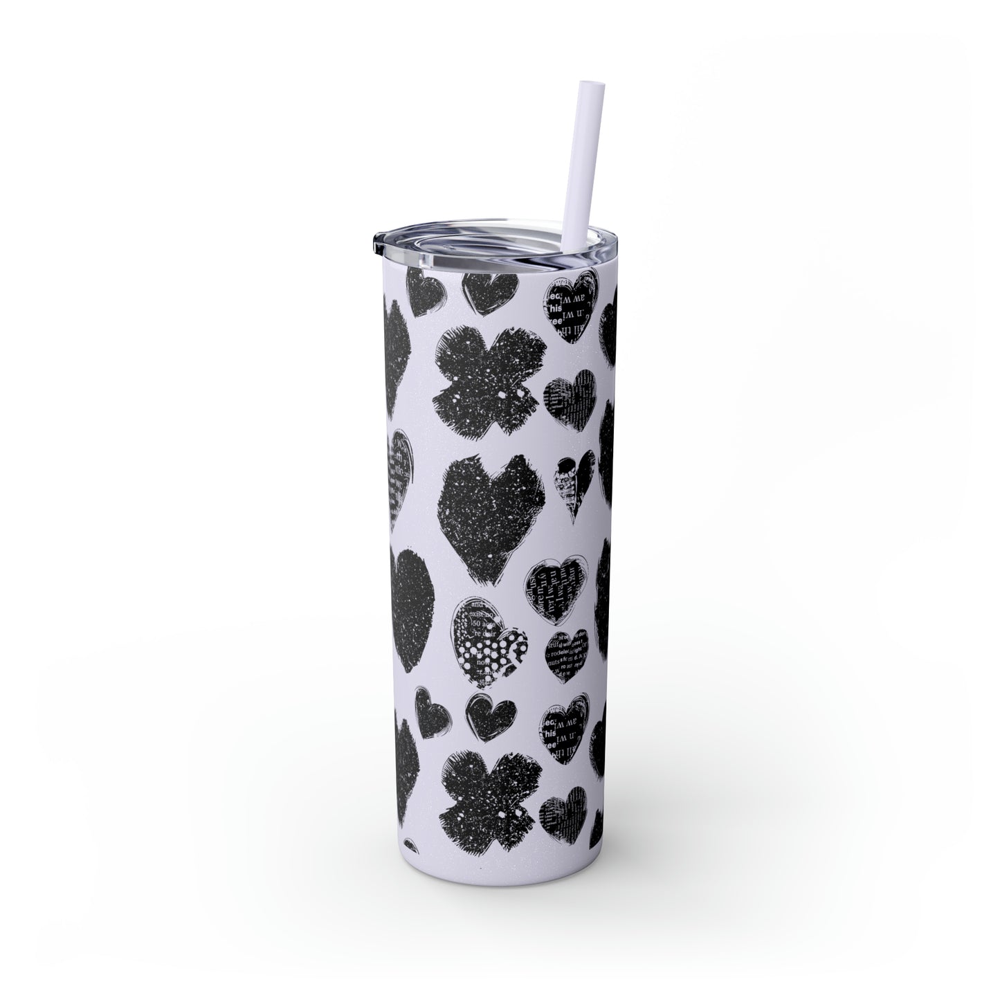 Black Heart Skinny Tumbler with Straw, 20oz