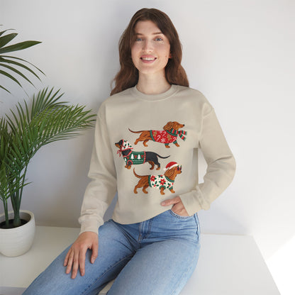 Dachshund Trio Christmas Sweatshirt – Festive Wiener Dogs in Holiday Sweaters